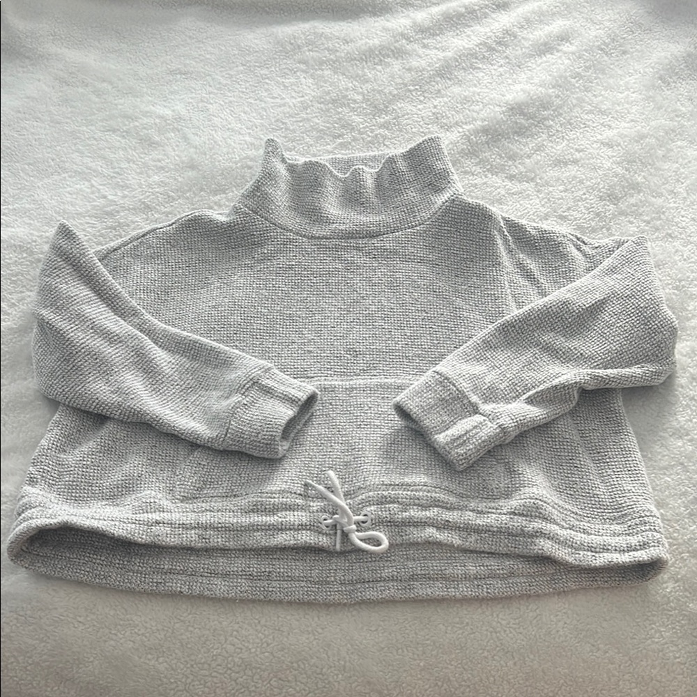 Cropped Gray Sweatshirt with High Neck and Drawstring Hem